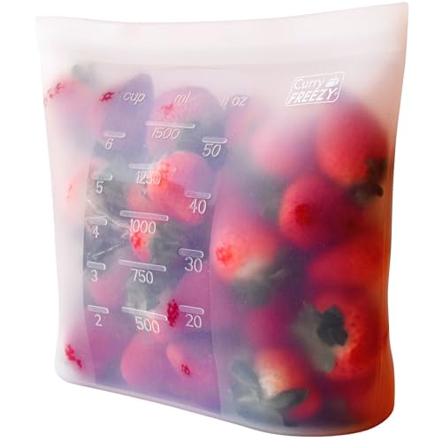 Image of Reusable Silicone Food Storage Bag Container,Ziplock Fridge /freezer pouch,Zipper Bag Keep Your Food Fresh For Vegetable,Fruit,Liquid,Sous Vide,Sandwich Snack Or Lunch Bag 1500ML-WH,Pink