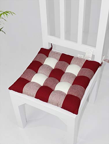 Cotton Craft Chair Cushion Pads - Set Of 4 - Buffalo Gingham Check - Dining Kitchen Office Chair Seat Cushion With Ties - Durable Cotton Fabric Thick Comfy Poly Fill - Indoor Use - 17X17 In – Burgundy #TOP5