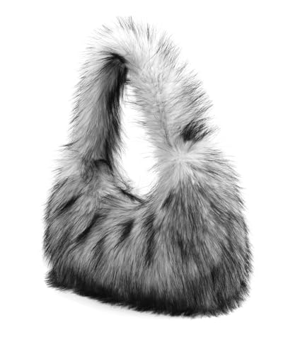 Bolso mujer tipo hobo de peluche gris miniatura 3
