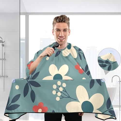 Capa profesional impermeable para corte de cabello floral crema y roja miniatura 6