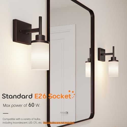 Image of Wall Lights Over Mirror Bathroom Vanity Light Fixtures with White Frosted Glass, Wall Sconce for Porch Hallway Entrance, Oil Rubbed Bronze T001ORB-L1