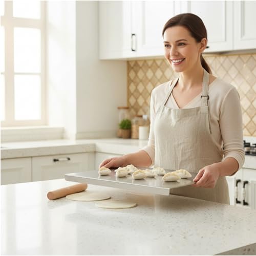 Tablas de corte grandes de acero inoxidable para cocina, tabla de repostería en forma de 'L' antideslizante, alfombrillas de corte, tabla de picar de acero inoxidable, tabla metálica extra grande (70 cm) miniatura 6