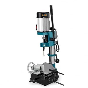 KATSU Tools Bench Morticer with Cast Iron Sliding Table 750W, Mortising Tenon Machine for Woodworking Drilling Wood Metal Milling Slotting, 10mm (3/8") Chisel Included, Model 161250