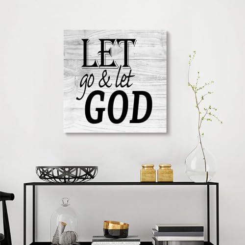 Cuadro de lienzo motivacional Let Go & Let GOD para decorar el dormitorio con estilo rústico 5