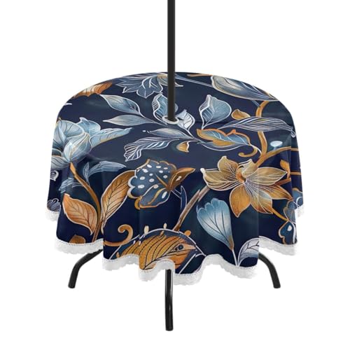 Wajiw 60 Inch Indoor Outdoor Round Tablecloth with Umbrella Hole and Zipper Waterproof Patio Table Cover for Camping Dining Room Party Outdoor Picnic,Floral