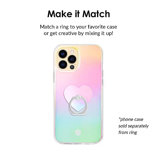 Image of Velvet Caviar Cell Phone Ring Holder - Finger Ring & Stand - Improves Phone Grip Compatible with iPhone, Galaxy and Most Smartphones (White Opal Heart)