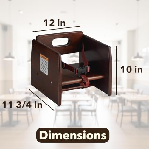 Image of Dark Brown Wooden Dining Seat Riser for Restaurant Chairs - Stackable Rubberwood Seat Platform with Chair Strap & Non-Slip Pads, Commercial Restaurant Seating Accessory