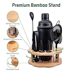 Cocktail Shaker Set Bartender Kit with Rotating Bamboo Stand,11 Piece Bar Set Stainless Steel Bar Tools Set with Recipes Booklet (Frosted Black) - Image 4