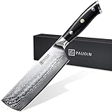 PAUDIN Nakiri Knife 7'', Damascus Chef Knife, Japanese VG-10 Stainless Steel, Kitchen Knife with G10 Full Tang Handle, Razor Sharp 67-Layer Forged Blade