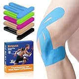 PreCut Kinesiology Tape for Knees, 24PCS Waterproof KTQUICK Knee Tape for Knee Pain Relief Pre Cut, Original Cotton Athletic Knee Tape, Waterproof & Hypoallergenic Latex-Free for Sports(Blue)
