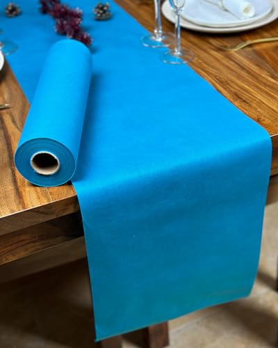 NATUARTE, Camino de Mesa Azul Turquesa, Rollo Fieltro de 25 Metros x 30 centimetros, Decoracion de Mesa, Tela Decoracion Bodas Bautizos Comuniones Cumpleaños,Tela Manualidades,Color Azul Turquesa