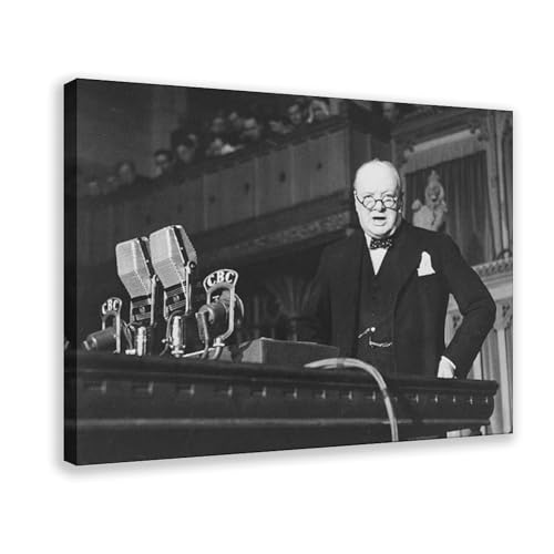 Impression sur toile Winston Churchill noir et blanc cadre suspendu salon bureau 50x76cm