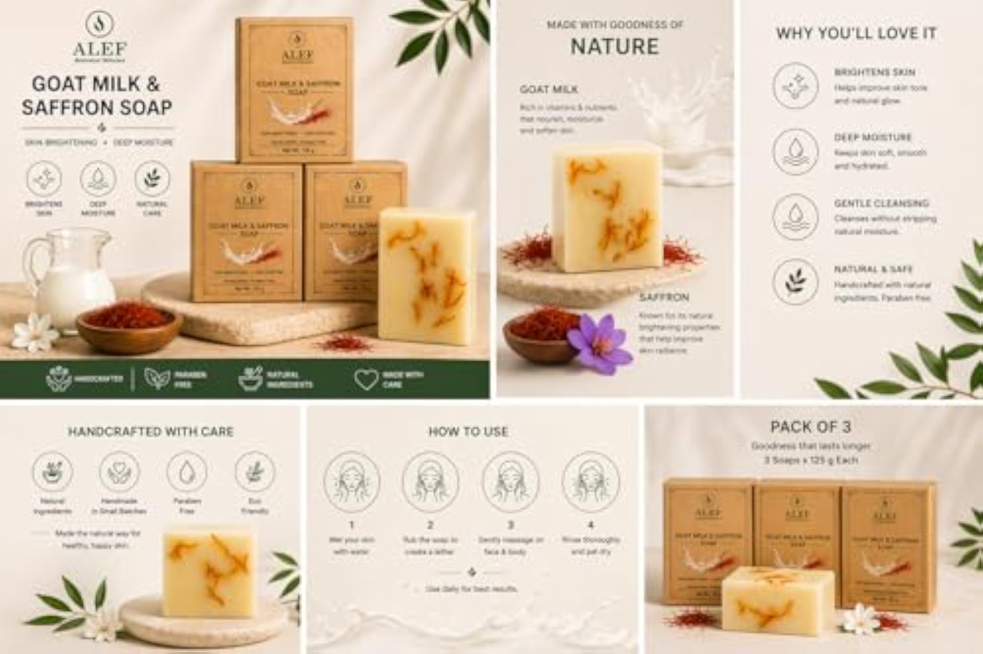 Goat Milk & Saffron Soap, Skin Brightening, Pack of 3