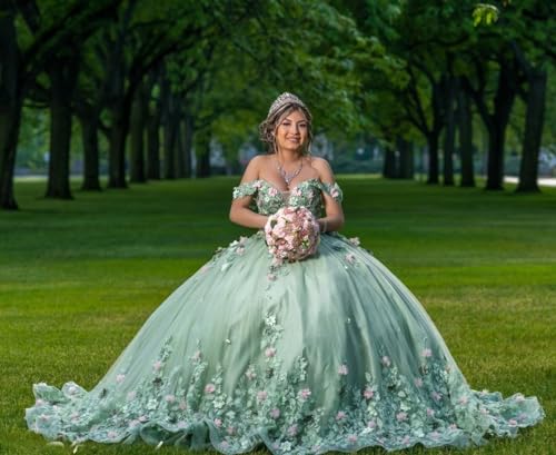 XYAYE Off Shoulder Quinceanera Dresses Puffy Lace Ball Gown for Women Beaded Sweet 16 Dress with Train4