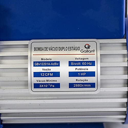 Bomba de Vácuo Gallant Duplo Estágio Bivolt Manual 12cfm