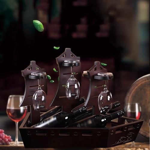 Soporte para botellas de vino de madera con diseño de velero miniatura 3
