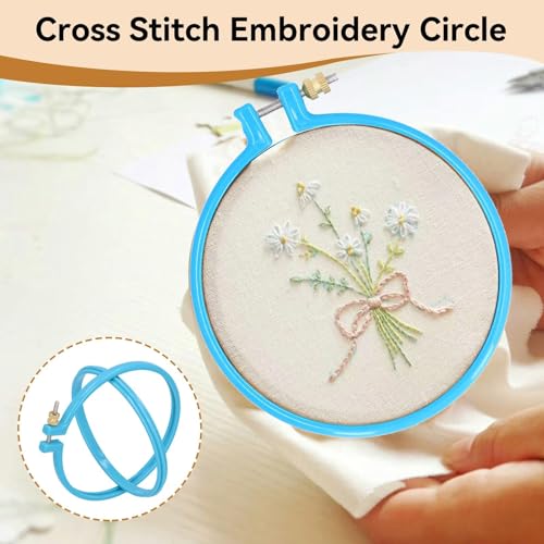 Image of 3PCS 5in Plastic Embroidery Hoop Set, Mini Cross Stitch Hoop Circle Sewing Ring with Adjusting Screw, Plastic Embroidery Rings for Beginners and Crafters
