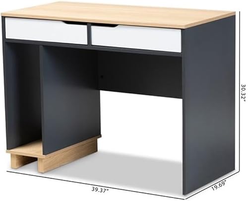 Miniatura 3 de BOWERY HILL Moderno escritorio de madera para computadora con 2 cajones en grisroble