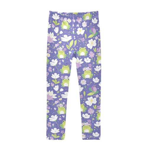 Wusikd Frogs Flower Girls' Leggings Toddler Doodles Crowns Flowers Kids Yoga Pants Dance Active Tights 7-8T Multi