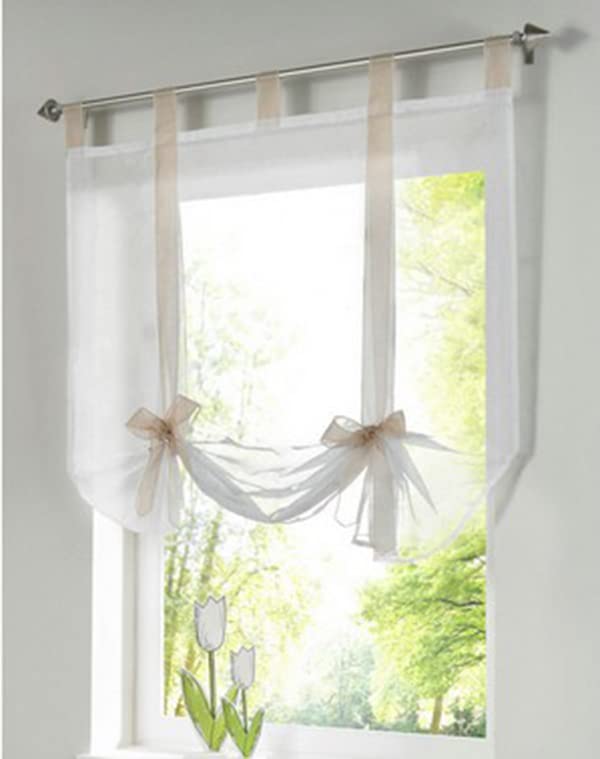 Devola Store bateau transparent en voile avec passants, Rideau moderne pour cuisine, protection privée, 60 x 140 cm, sable 1 pièce