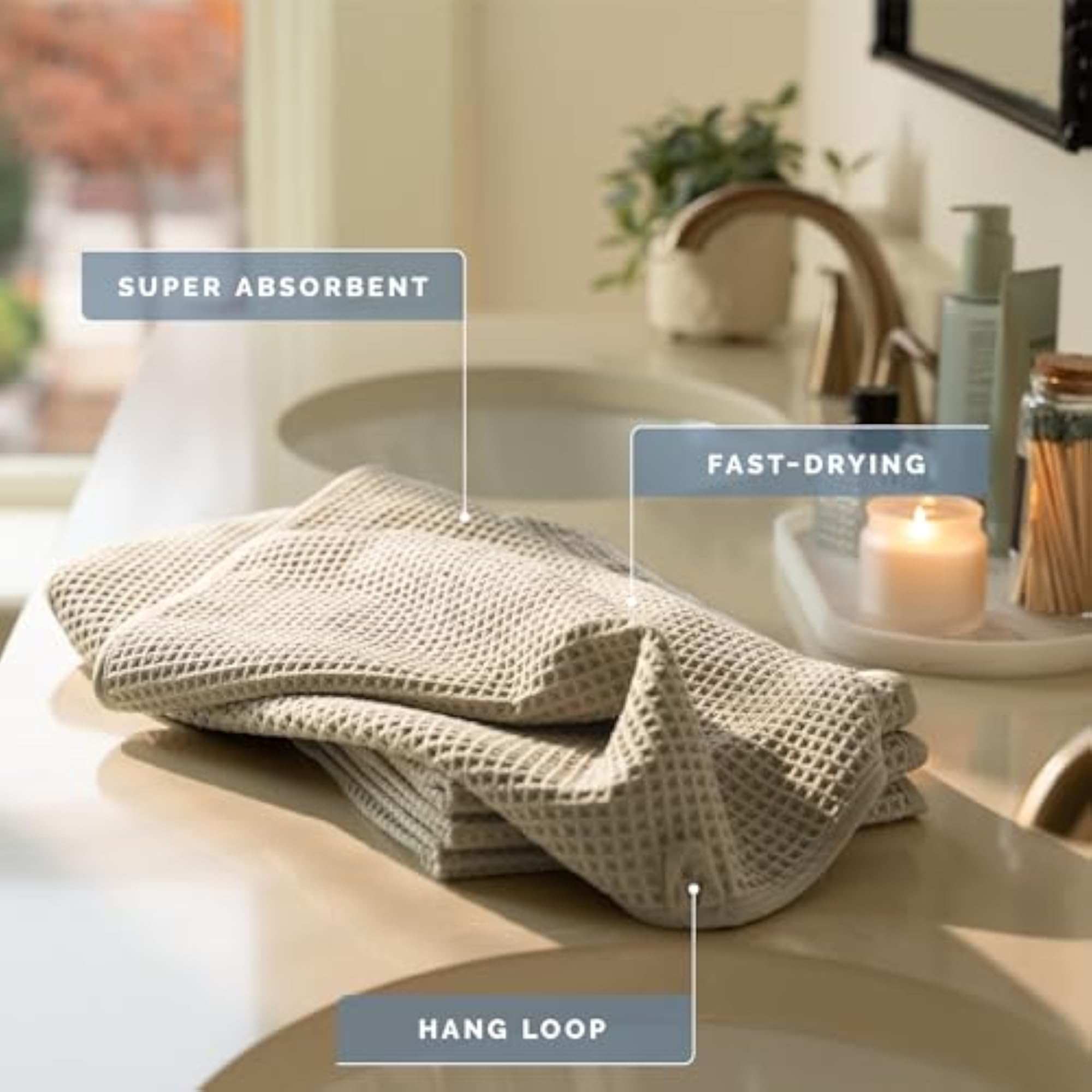 Aura Hand Towels for Bathroom, Premium Waffle Towel