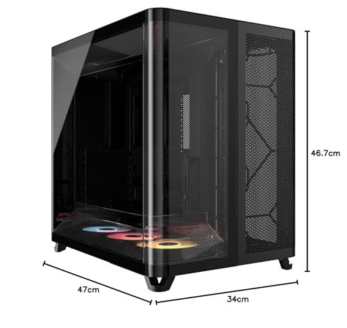 CORSAIR AIR 5400 RS-R ARGB Boîtier PC Triple Chambre Moyen-Tour Panoramique — Chambre Isolée pour AIO 360mm, Compatible Mères À Connexion Inversée, 3X Ventilateurs ARGB RS-R Inclus — Noir