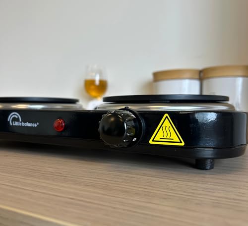 LITTLE BALANCE Little Cook Duo Vintage, elektrische Doppelkochplatte, ideal für Studenten, Camping, Büro, kleine Räume, 2 Thermostate mit stufenloser Regelung, 2000 W, Schwarz