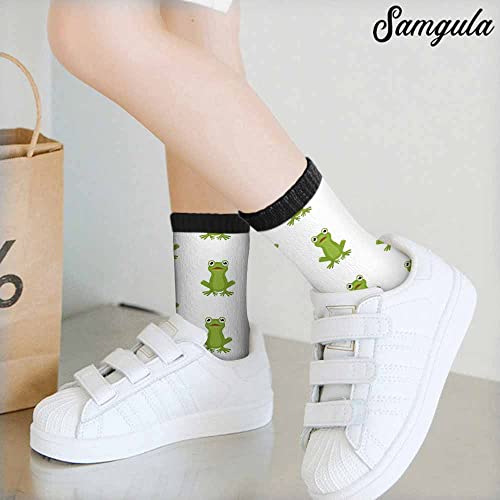 Image of Red Striped Crew Socks for Woman Size 6-8 Christmas Tree Moose Snowflake Dots Lines Girls Socks