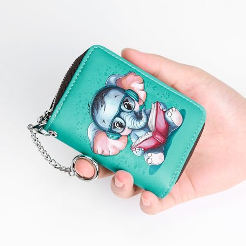 Image of Mayski Credit Card Holder, Zipper Credit Card Wallet for Women, Small Accordion Card Cases Holder, KeyChain Wallet, Business Card Holder, Elephant