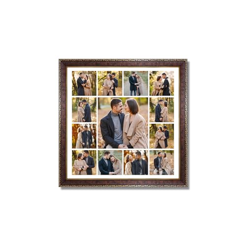 GlowArt – Customized Collage Photo Frame with 13 Photo Upload | 34 x 34 cm Square Photo Frame | Personalized Home Decor Gift for Men, Women, Couples & Family | Birthday, Anniversary & Wedding Collage,Royal heritage