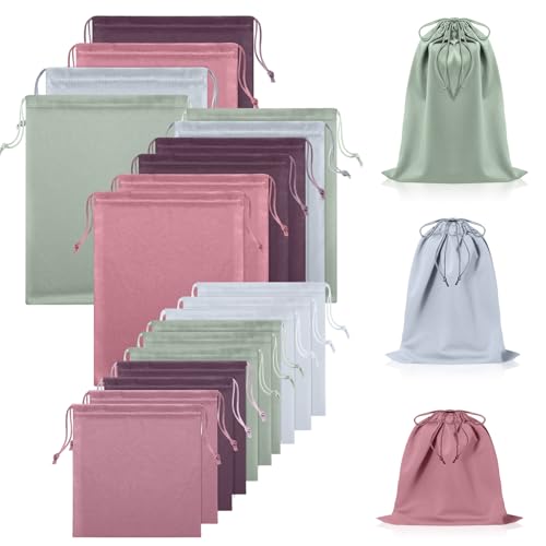 Hillban 20 Pcs Satin Game Toy Bags with Drawstring Silk Toy Organizer Lightweight Gift Pouch Multipurpose Foldable Stuff Sack Travel Bags for Women Men 3 Sizes(S M L Morandi Color)