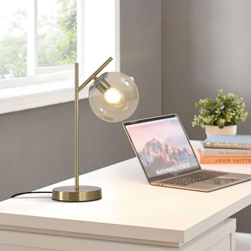 KCO Lighting テーブルランプ おしゃれ 間接照明 卓上 電気スタンド デスクライト ON/OFF スイッチ付き アンティーク 真鍮 ヴィンテージ 北欧 E26対応 リビング 書斎 ベッドルーム オフィス 電球別売り (ゴールド＋アンバー)