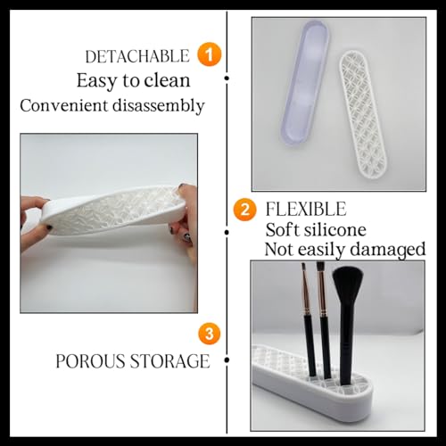 Image of TANG SONG 2 PCS Silicone Make up Brush Holder Cosmetic Storage Box Desktop Organizers (White)