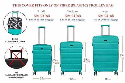 Image of Printed Polyester Suitcase Cover Stretchable Luggage Protector Trolley Bag Cover Travel Accessory (White Black-S,M,L)