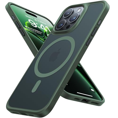 TORRAS Magnetic Shockproof for iPhone 15 Pro Case, [Military-Grade Drop Tested][Compatible with MagSafe] Translucent Hard PC Back with Silicone Slim P