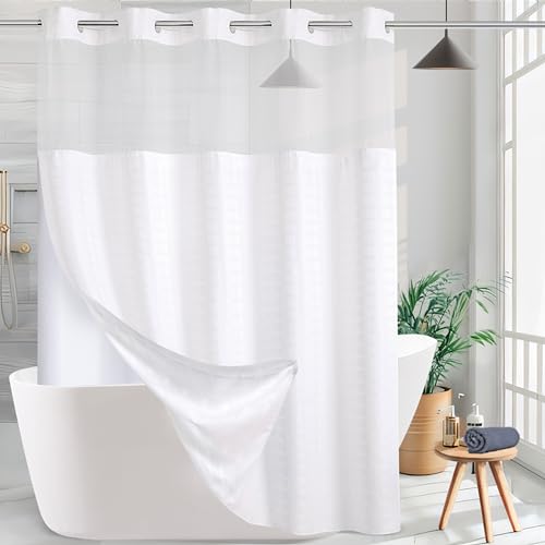 KONZENT Hotel Fabric Shower Curtain Shower Curtain Machine Washable with Snap in Removable Liner for Bathroom Bathtubs Spa(White,71" (W) X 74" (H))