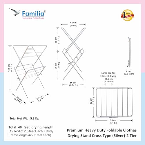 Image of Familia Premium Foldable Clothes Drying Stand (Cross Type 2-Tier - Silver)