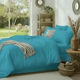 HOMEROKK   Housse de Couette avec taies d'oreiller   Qualité supérieure 100% Coton 57 Fils/cm2 (Bleu Turquoise, 220 x 240 cm (2 Place))
