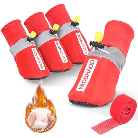 YAODHAOD Dog Snow Boots Breathable Socks,Dog Shoes Fleece Snow Booties for Medium to Large Dogs,with Reflective Straps Anti-Slip Sole,Dog Boots & Paw Protectors for Indoor (Red, Small) Cover