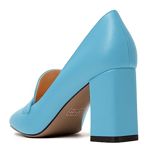 Image of MODENCOCO Womens Sexy Formal Matte Slip On Square Toe Work Block High Heel Loafers Shoes 3.5 Inch
