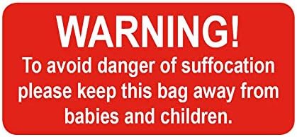 Warning of Suffocation - Small Packing Sticky Labels / Stickers (500 Labels on Sheets)