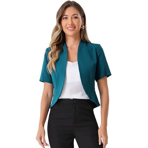 Allegra K Women's Collarless Blazer Cardigan Cover