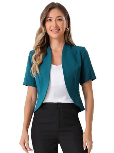 Image of Allegra K Short Sleeve Blazers for Women's Business Casual Open Front Work Cropped Shrug Jacket
