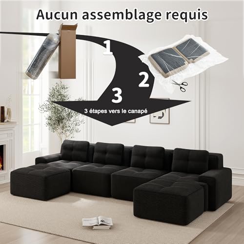 Canapé modulaire velours côtelé 4 places anti-griffes Yihomfy
