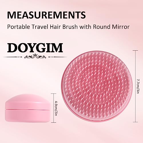 Doygim Travel Hair Brush and Mirror Portable Pocket Frizz Ease Detangling Hairbrush Small Tangle Teaser Massage Comb Set Round Curly Wavy Fine Thick for Men Women Kids Girls Pink - Image 2