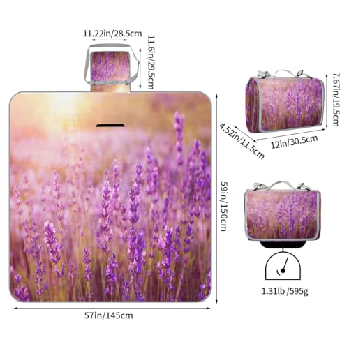 Shimoshe Picnic Blankets 57”x 59”, Sunshine Lavender Waterproof Sandproof Picnic Mat Lightweight Foldable Beach Blanket for Camping Park Grass Beach Outdoor Blanket