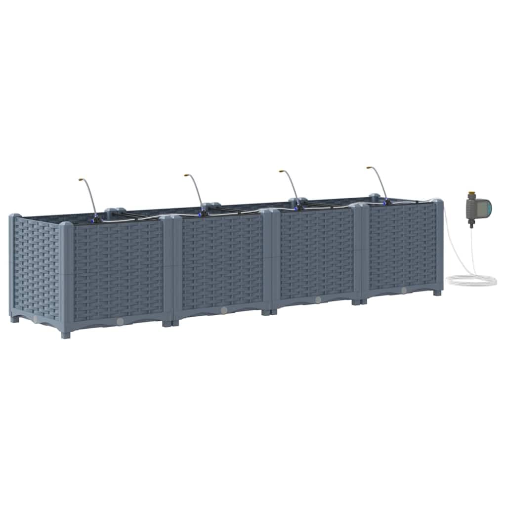 IKAYAA Jardinera Exterior PP con Sistema de riego autorriego, Jardinera Rectangular 160 x 40 x 37,5 cm, Macetas Exterior, Macetero Balcon para Cultivo de Plantas en Exterior Patio Terraza Gris Claro