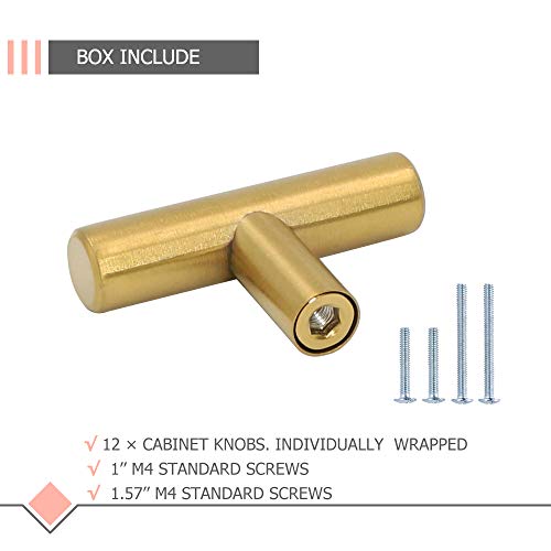 Lontan 12 Pack Gold Drawer Knobs For Dresser Kitchen Cabinet Knobs Lh201Gd Gold Hardware For Cabinets Brushed Brass T Bar Knobs With 2 Inch Overall Length #TOP3
