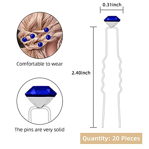 ZOUIQSS 20 Pack (Navy) Rhinestone Hair Pins Crystal Hair Clips for Bridal Wedding Women Hair Jewelry Accessories,with Clear Container - Image 2