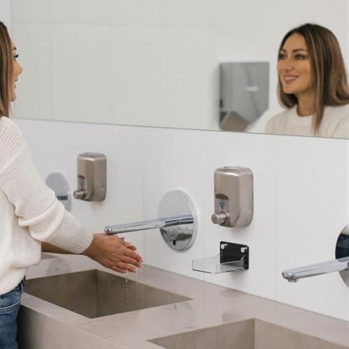 Image of 2 Pack Acrylic Dispenser Drip Tray Wall Mount Removal Soap Dispenser Bracket, Laundry Detergent Drip Catcher Prevent Dripping and Spraying, Soap Dispenser Water Tray, Detachable for Cleaning